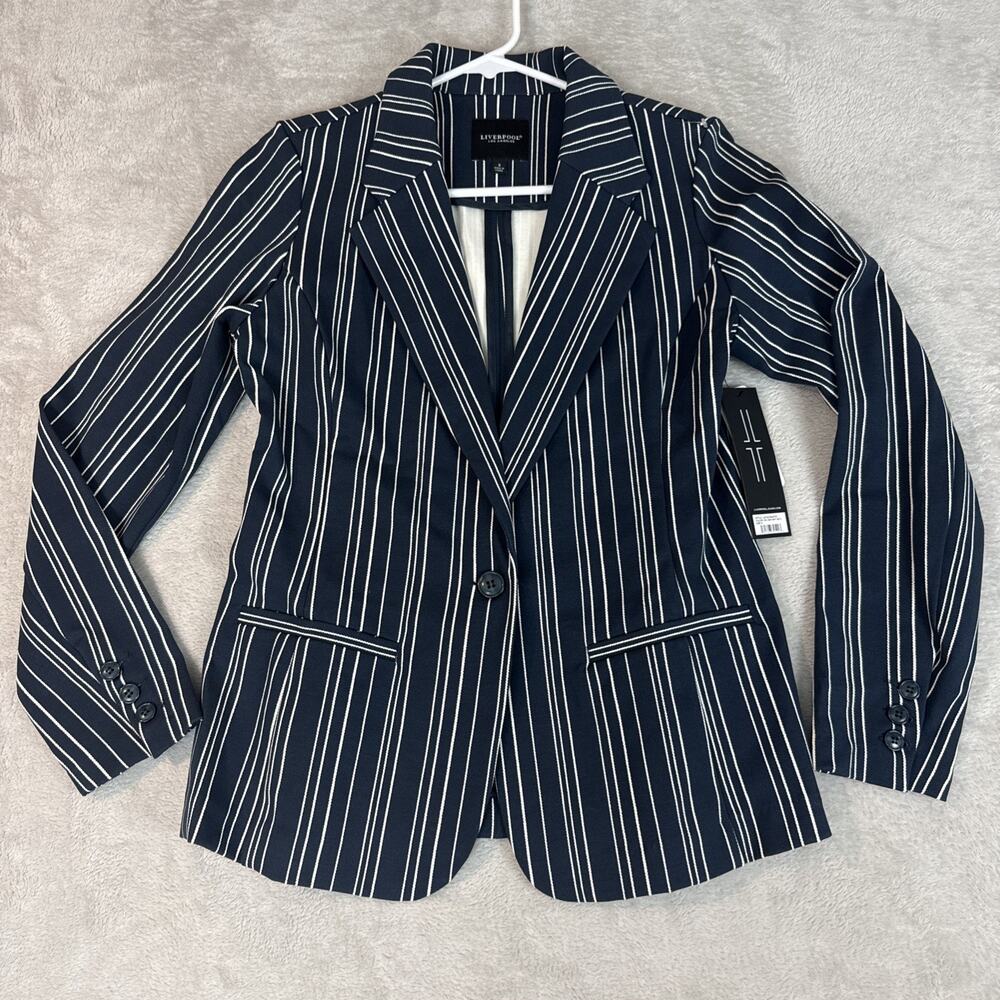 Liverpool Los Angeles Women's Blazer S NWT Navy Stripe Coastal Career Preppy New